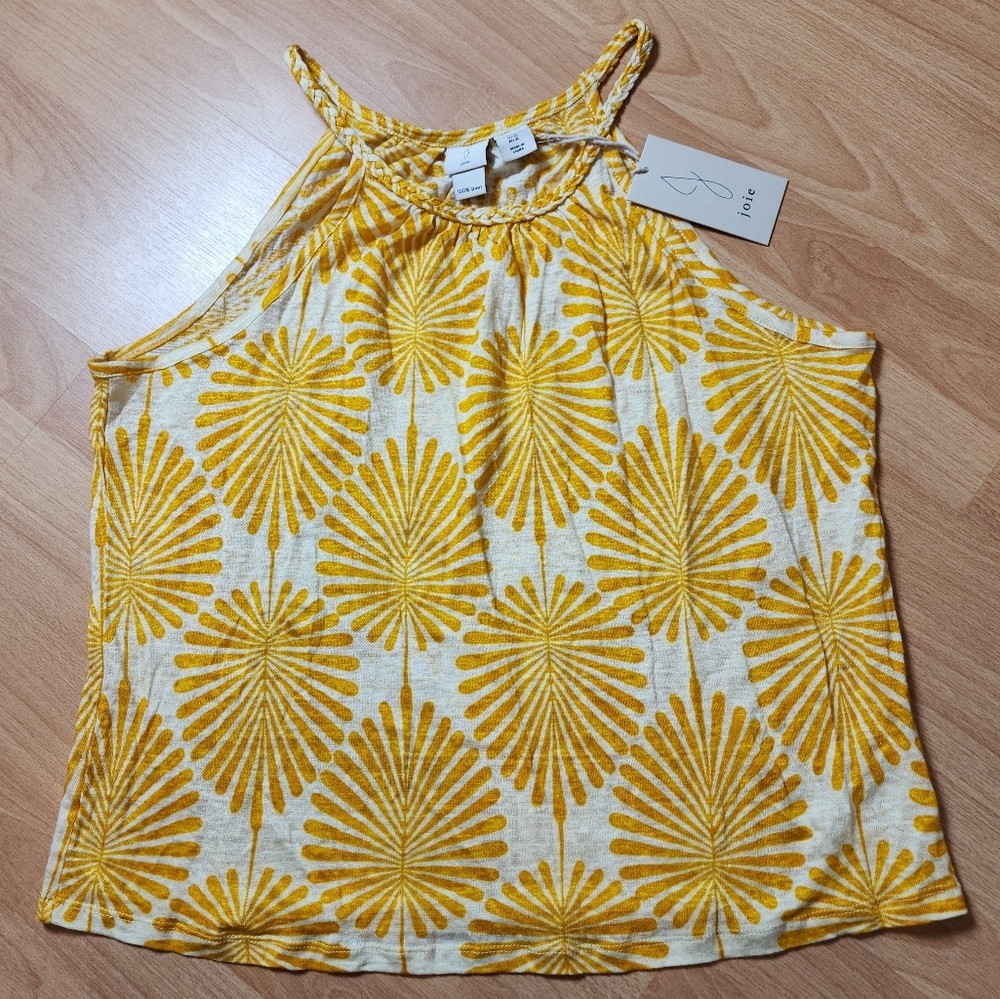 NWT Joie 100% Linen Stretch Yellow White Sleeveless Top Shirt Size XL